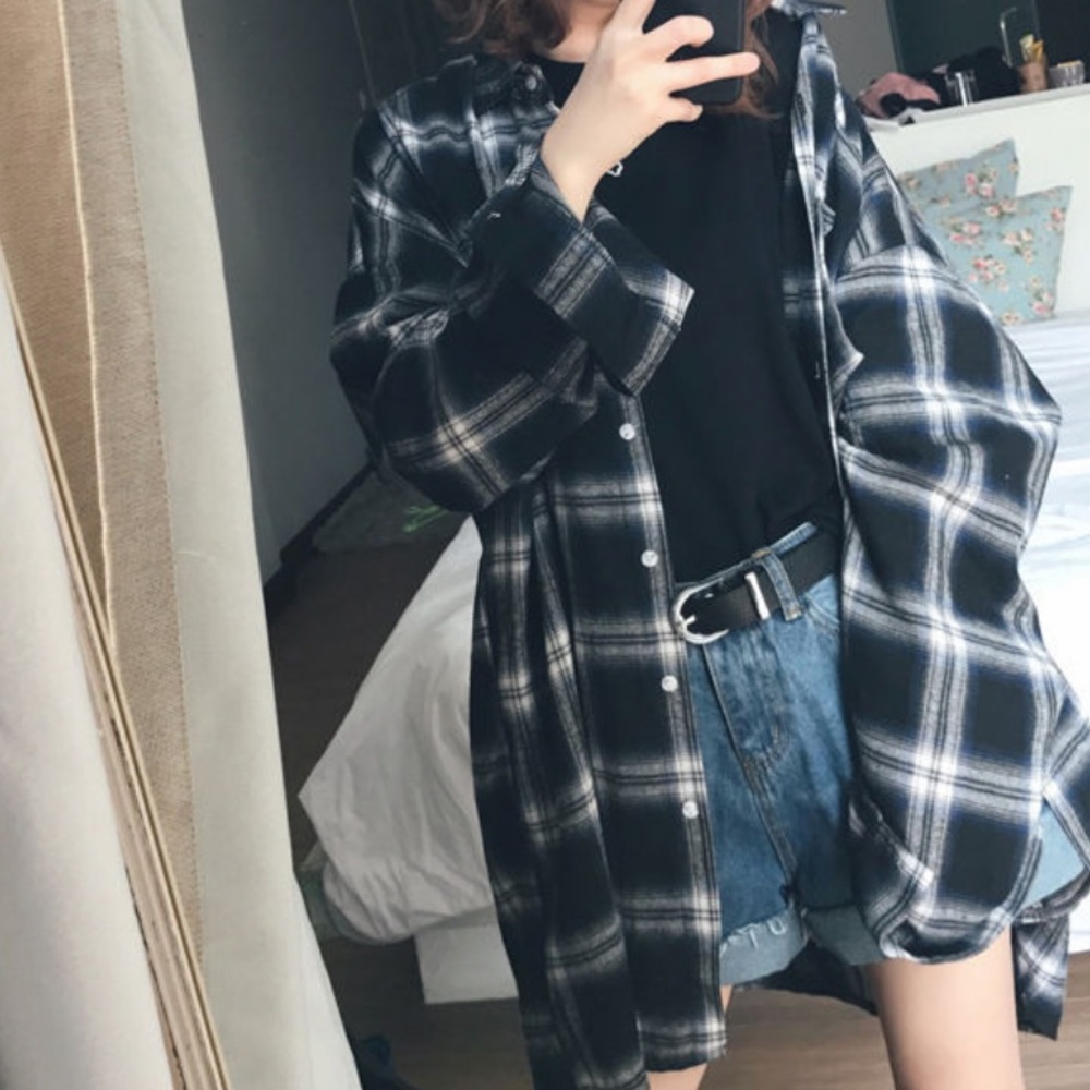 YesStyle Oversized Plaid Shirt